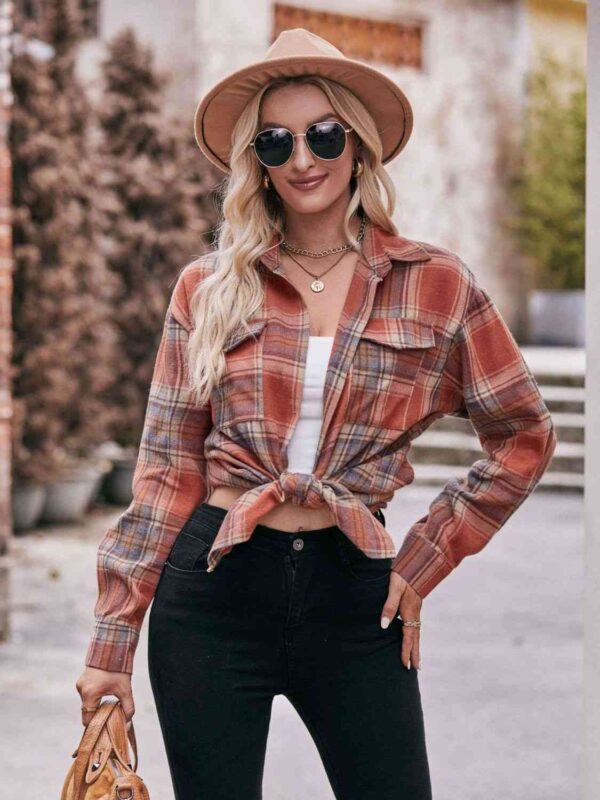 Plaid Dropped Shoulder Longline Shirt - Image 13