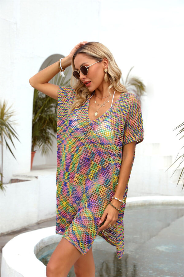 Openwork Contrast Short Sleeve Cover-Up - Image 12