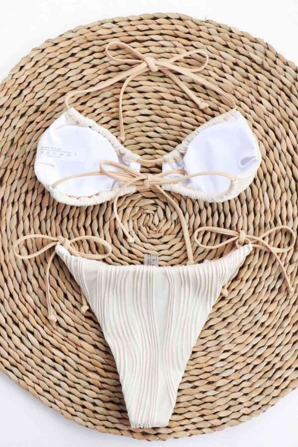 Textured Halter Neck Tied Bikini Set - Image 4