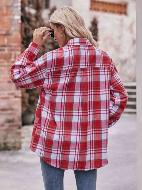 Plaid Dropped Shoulder Longline Shirt - Image 6