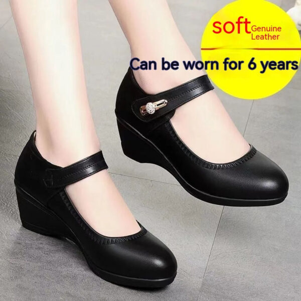 High Quality Soft Bottom Leather Shoes Non-slip Wedge Middle-aged And Elderly Pumps - Image 6