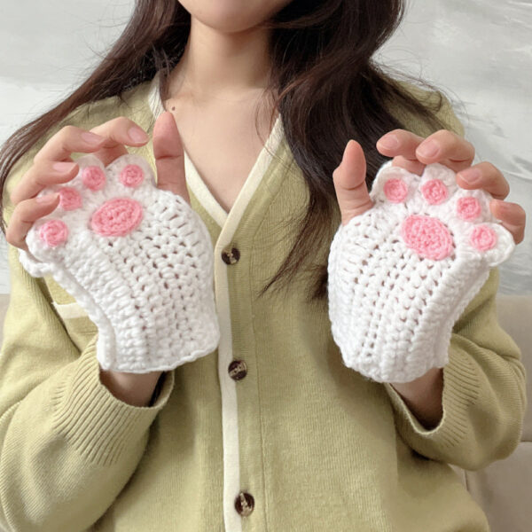 Cat Paw Hand-Knitted Winter Gloves - Image 9