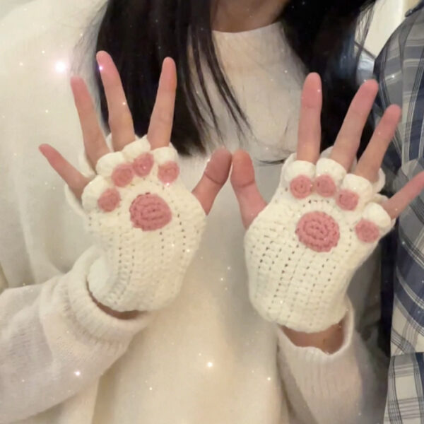 Cat Paw Hand-Knitted Winter Gloves - Image 10