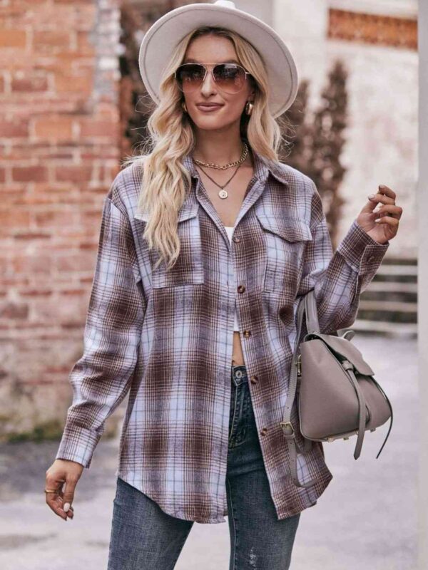 Plaid Dropped Shoulder Longline Shirt - Image 11