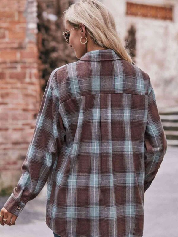 Plaid Dropped Shoulder Longline Shirt - Image 18