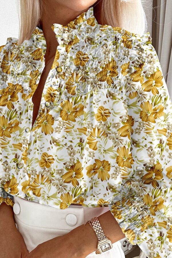 Ruffled Smocked Floral Lantern Sleeve Shirt - Image 15