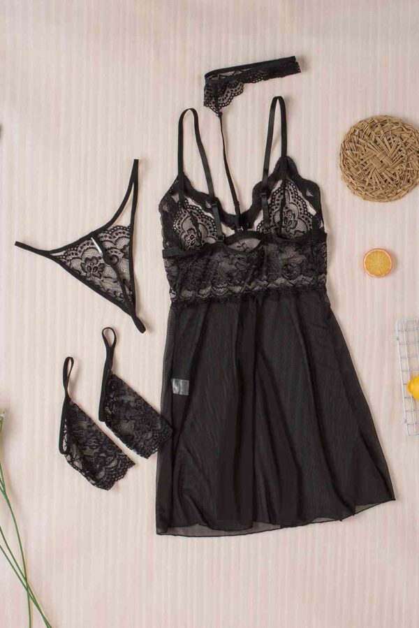 Spaghetti Strap Mesh Lace Babydoll Set - Image 5