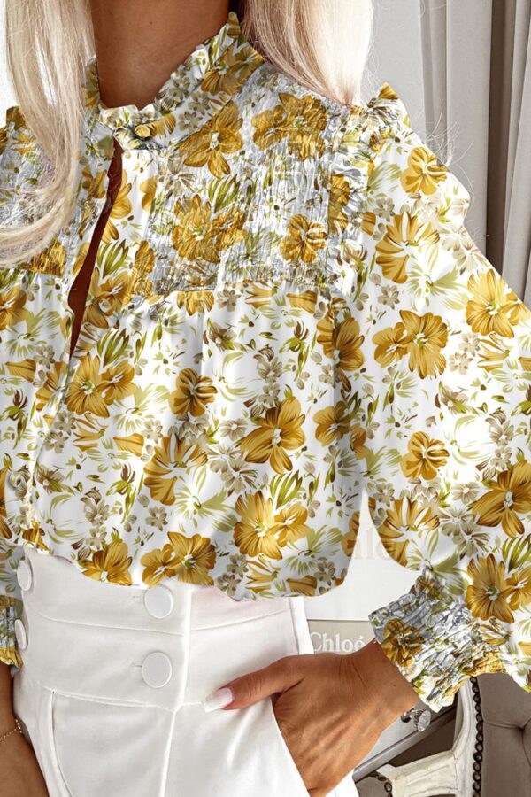 Ruffled Smocked Floral Lantern Sleeve Shirt - Image 17