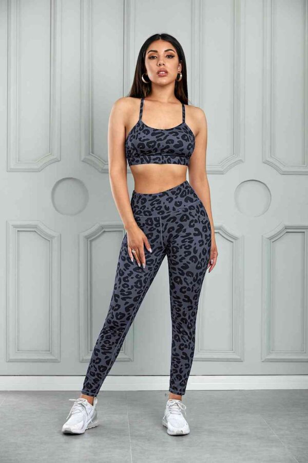 Leopard Cutout Sports Bra and Leggings Set - Image 3