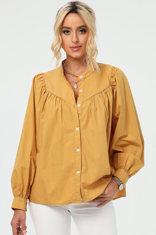 Ruched Button Up Long Sleeve Shirt - Image 2