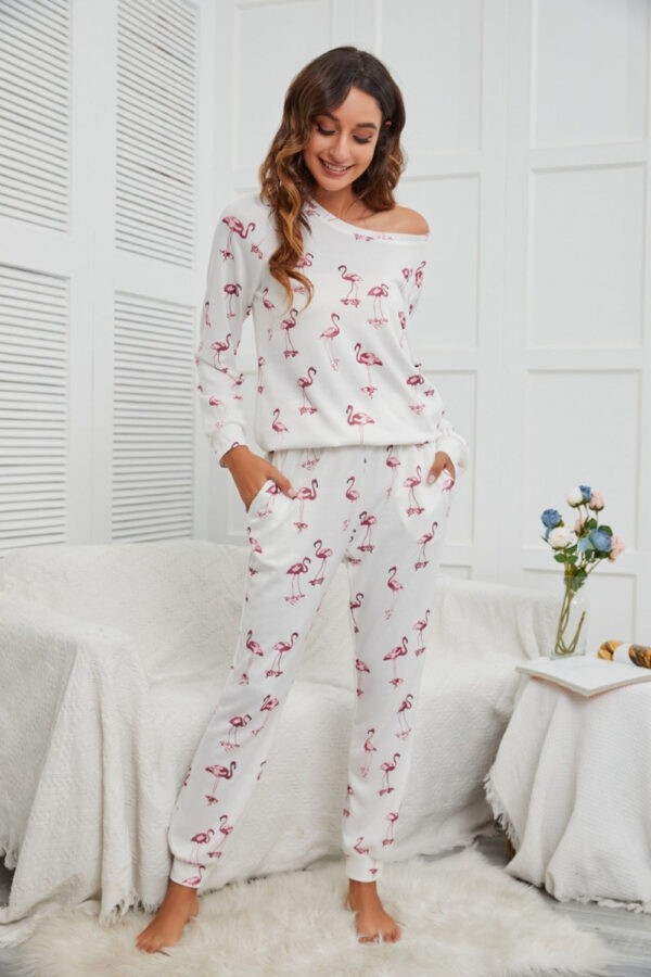 Flamingo Long Sleeve Top and Pants Lounge Set - Image 2