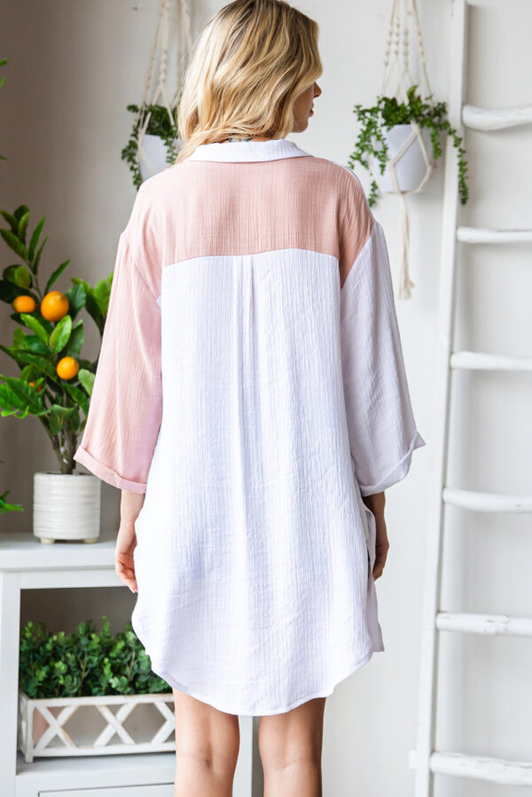 Two-Tone Button Up Dropped Shoulder Shirt - Image 5