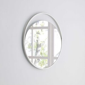 Medium Round Mirror In Matte White. Polished Stainless Steel Frame.