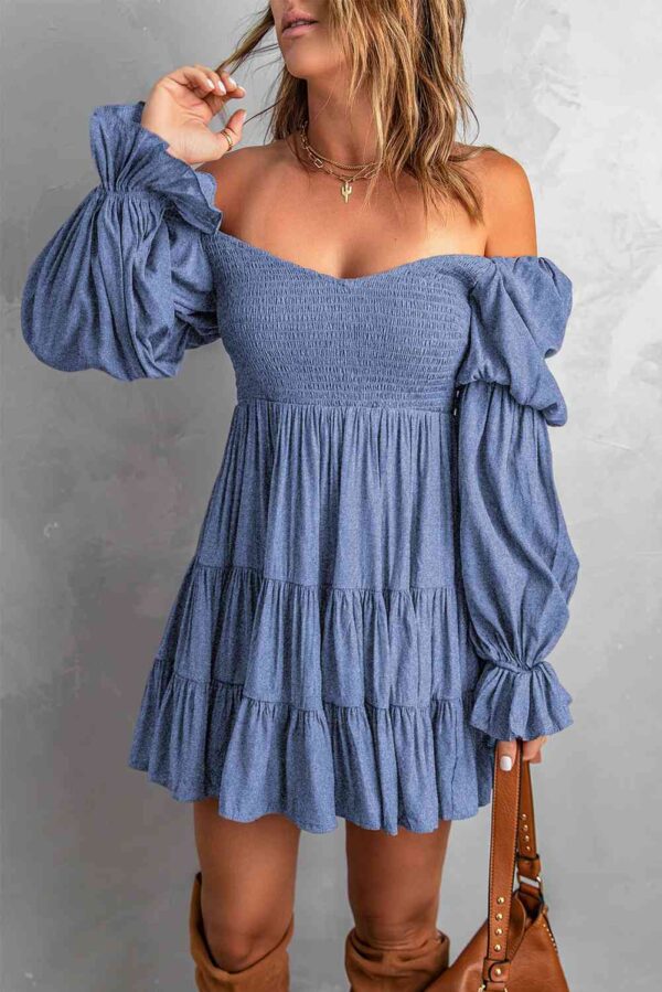 Smocked Off-Shoulder Tiered Mini Dress - Image 20