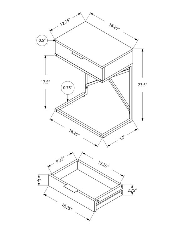 18.2" x 12.8" x 23.5" Dark Taupe  Particle Board  Metal  Accent Table - Image 4
