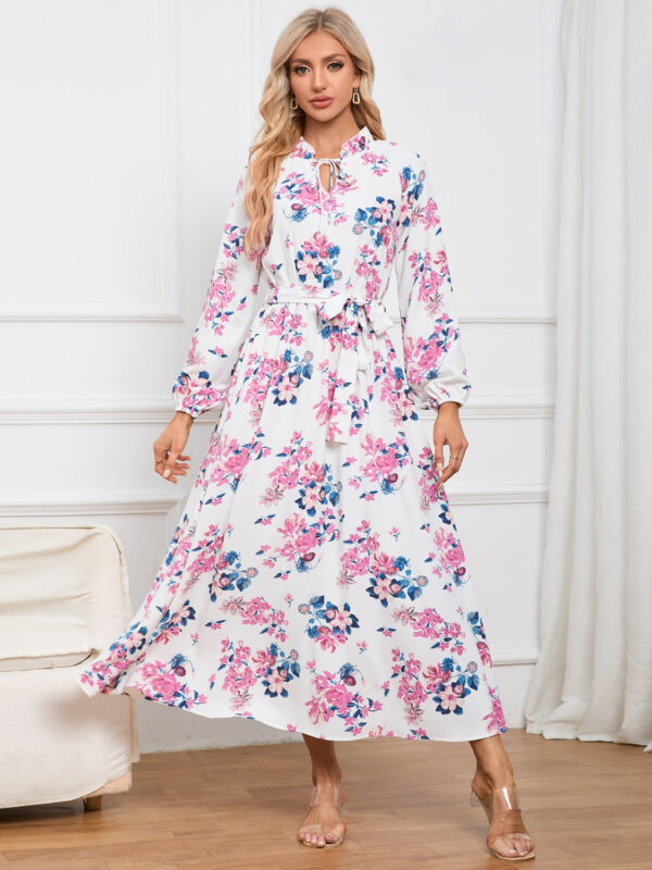 Floral Tie Front Balloon Sleeve Dress - Image 3