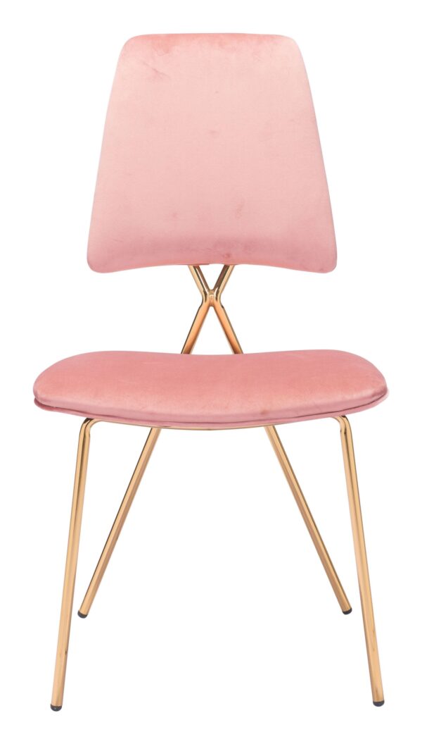19.7" x 21.9" x 35.8" Pink & Gold, Velvet, Steel & Plywood, Chair Chair - Image 3
