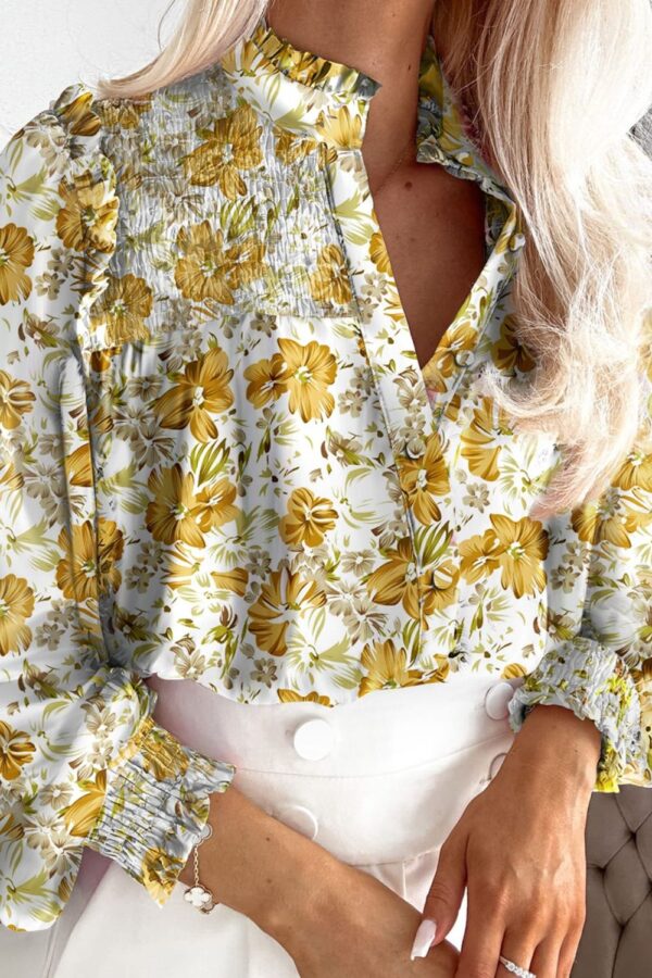 Ruffled Smocked Floral Lantern Sleeve Shirt - Image 16