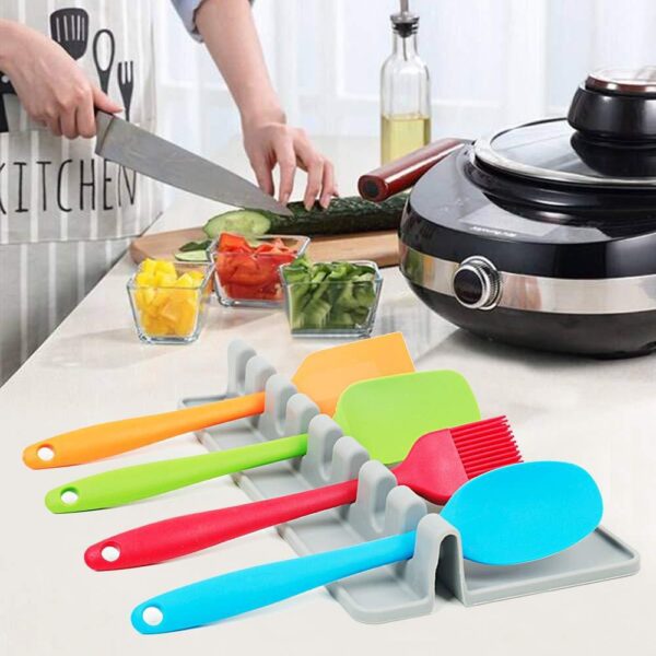 8 notch Cooking Kitchen Silicone Spoon Rest Utensil Spatula Holder - Image 11