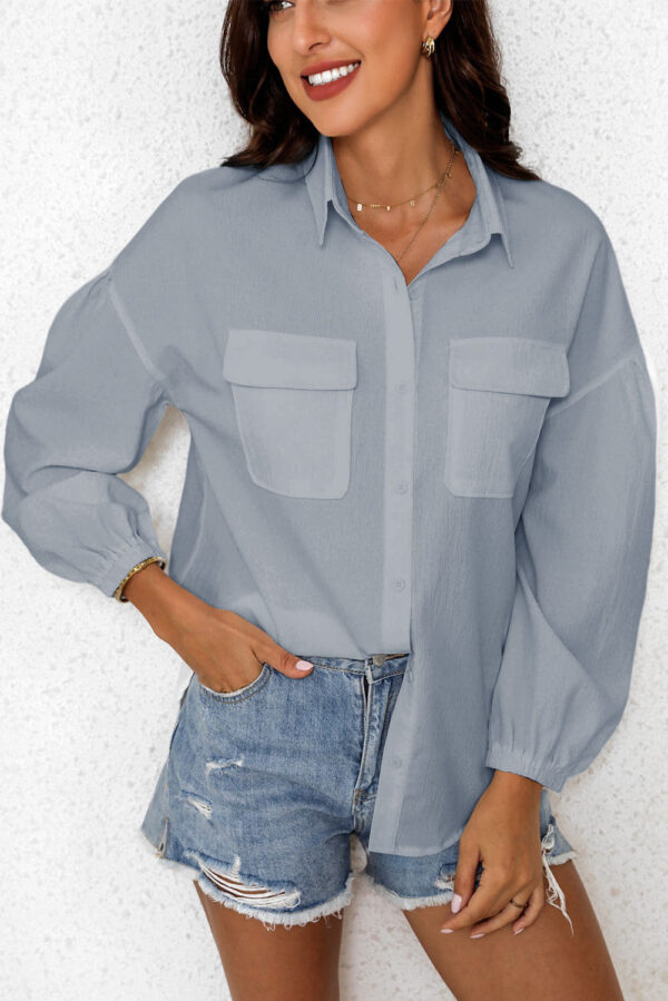 Pocketed Button Up Balloon Sleeve Shirt - Image 14