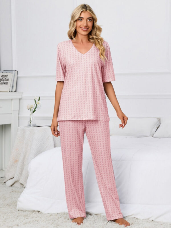 Printed V-Neck Top and Pants Lounge Set - Image 6
