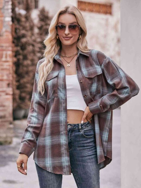 Plaid Dropped Shoulder Longline Shirt - Image 16