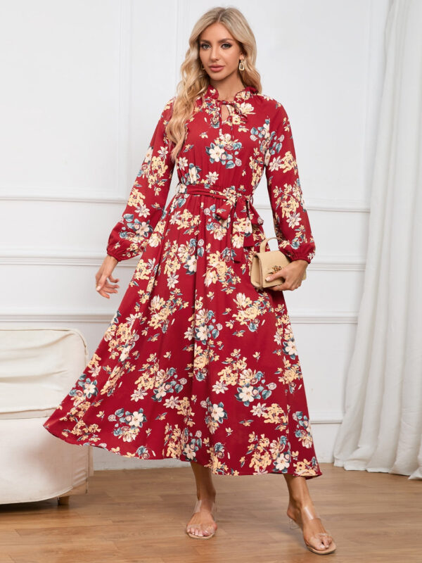 Floral Tie Front Balloon Sleeve Dress - Image 10
