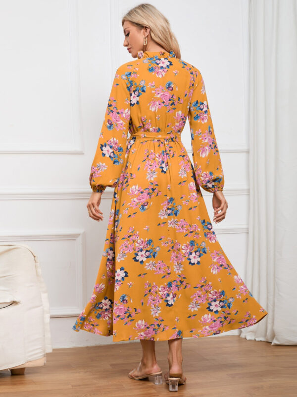 Floral Tie Front Balloon Sleeve Dress - Image 15