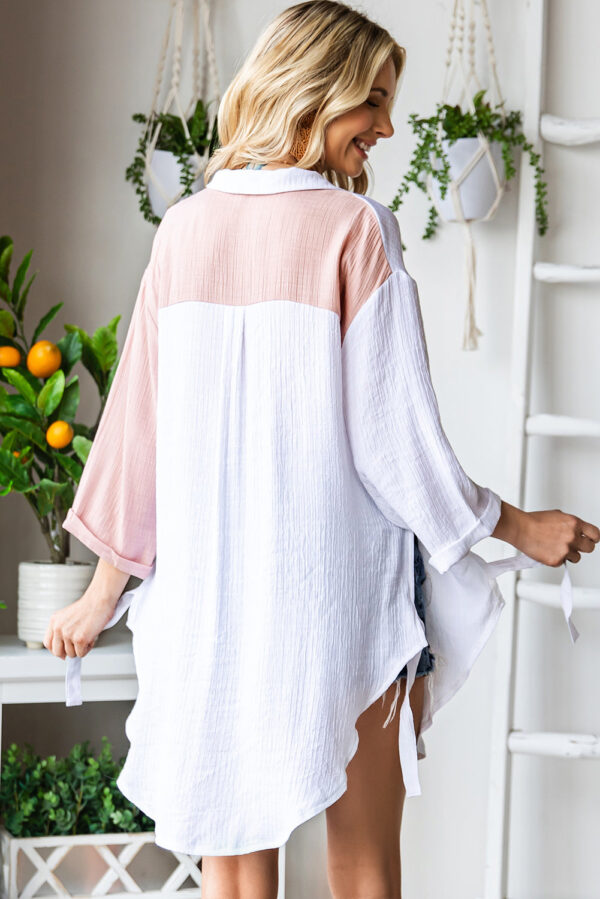Two-Tone Button Up Dropped Shoulder Shirt - Image 4