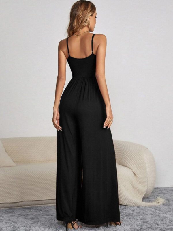Decorative Button Spaghetti Strap Wide Leg Jumpsuit - Image 5