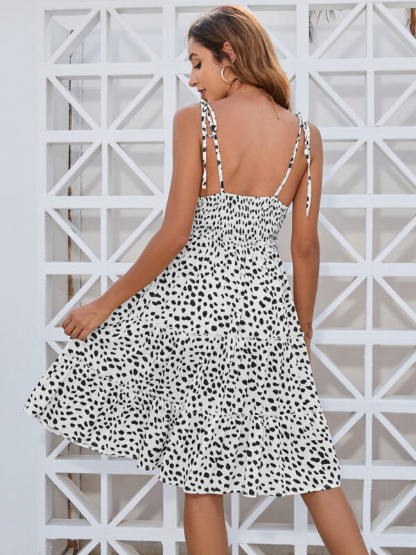 Printed Square Neck Tie Shoulder Dress - Image 7