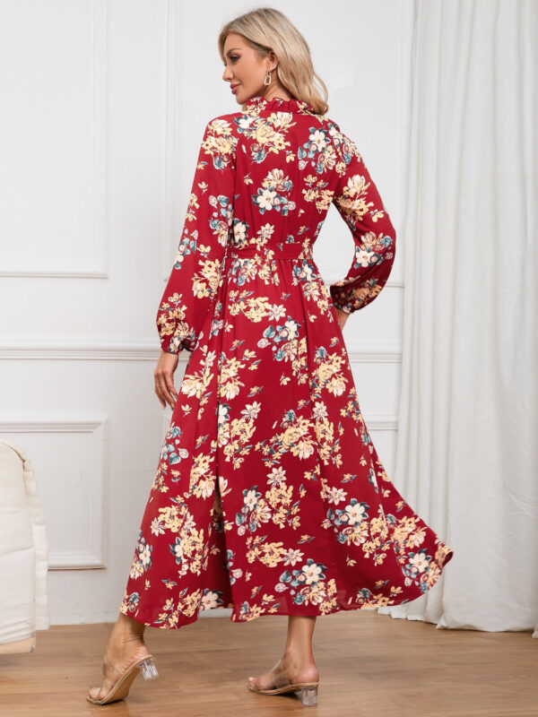 Floral Tie Front Balloon Sleeve Dress - Image 12