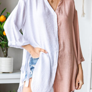 Two-Tone Button Up Dropped Shoulder Shirt