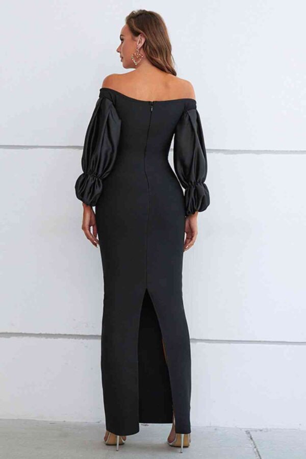 Off-Shoulder Bubble Sleeve Slit Dress - Image 2