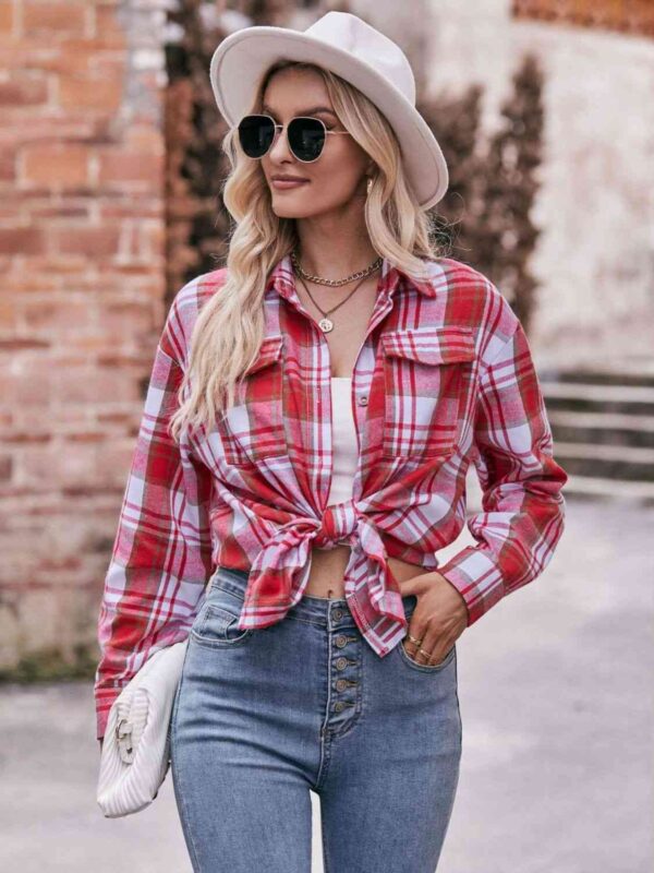 Plaid Dropped Shoulder Longline Shirt - Image 4