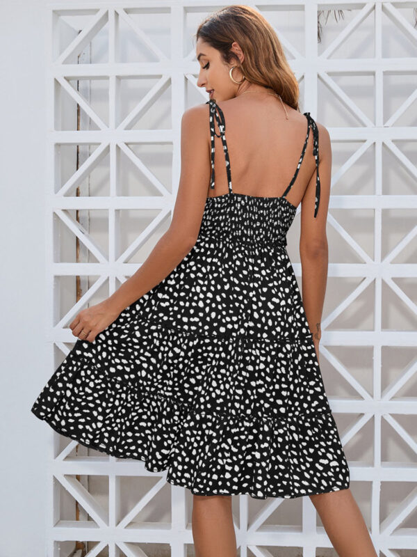 Printed Square Neck Tie Shoulder Dress - Image 9