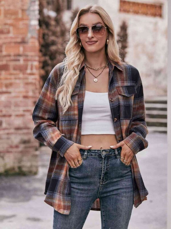 Plaid Dropped Shoulder Longline Shirt - Image 2