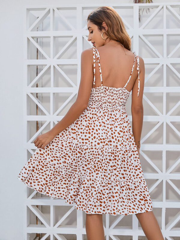 Printed Square Neck Tie Shoulder Dress - Image 4
