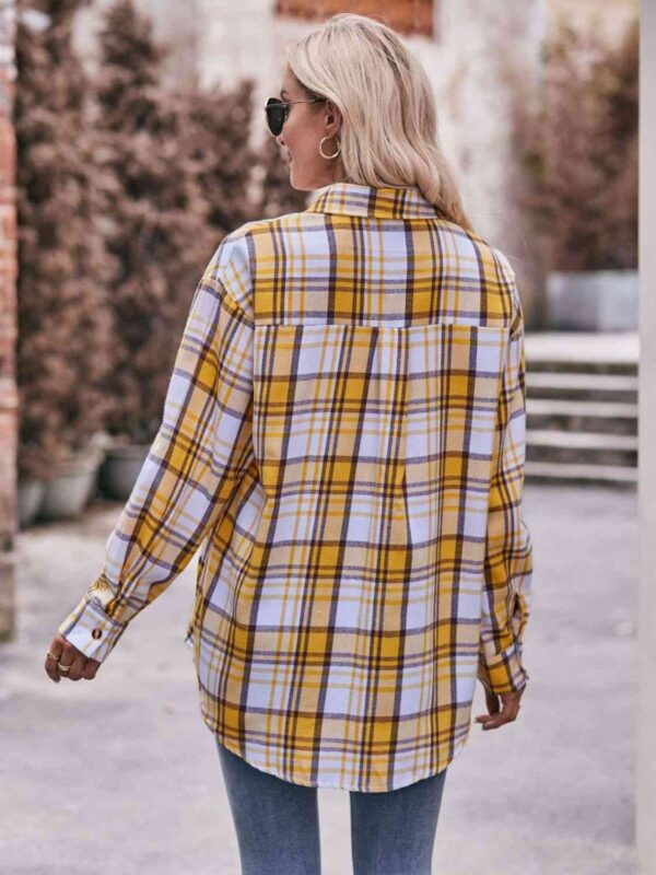 Plaid Dropped Shoulder Longline Shirt - Image 9