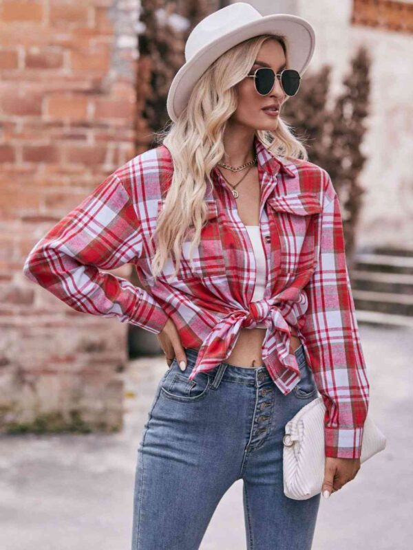 Plaid Dropped Shoulder Longline Shirt - Image 5