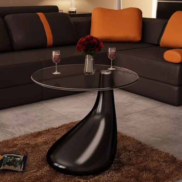 Coffee Table with Round Glass Top High Gloss Gray - Image 2