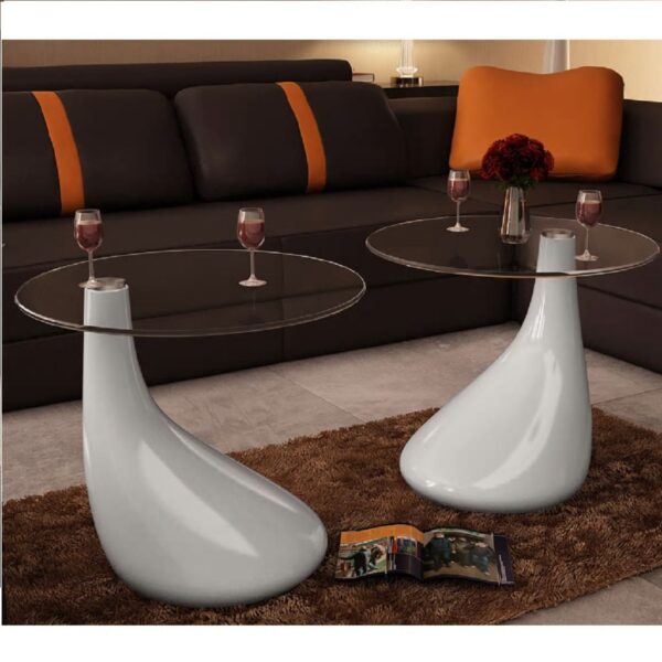 Coffee Table with Round Glass Top High Gloss Gray - Image 3
