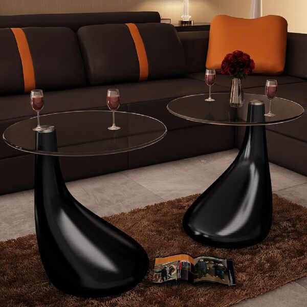 Coffee Table with Round Glass Top High Gloss Gray - Image 4