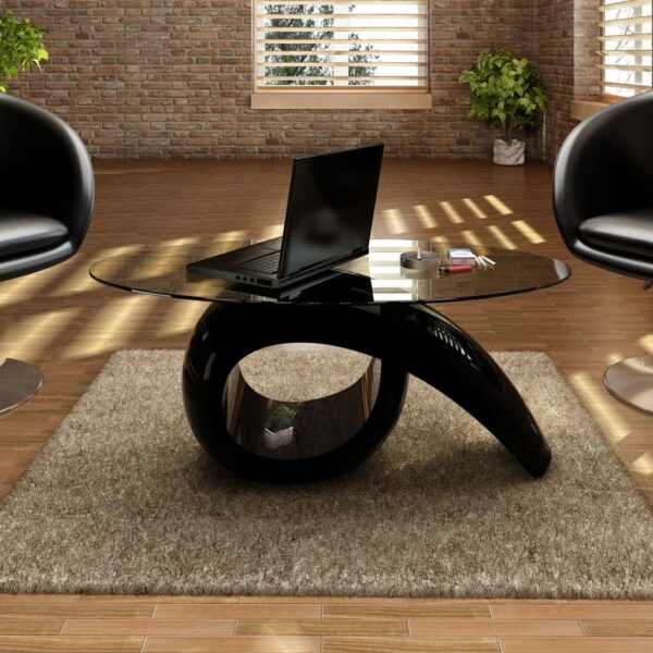 Coffee Table with Oval Glass Top High Gloss White - Image 2