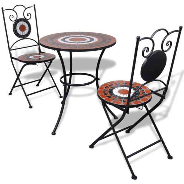 3 Piece Mosaic Bistro Set Ceramic Tile Terracotta - Image 4