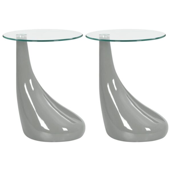 Coffee Table with Round Glass Top High Gloss Gray - Image 6