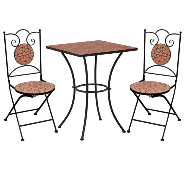 3 Piece Mosaic Bistro Set Ceramic Tile Terracotta - Image 5