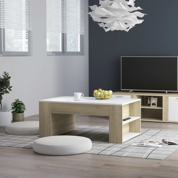 Coffee Table White 39.4"x23.6"x16.5" Chipboard - Image 6