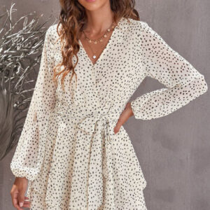 Tied Polka Dot Balloon Sleeve Layered Dress