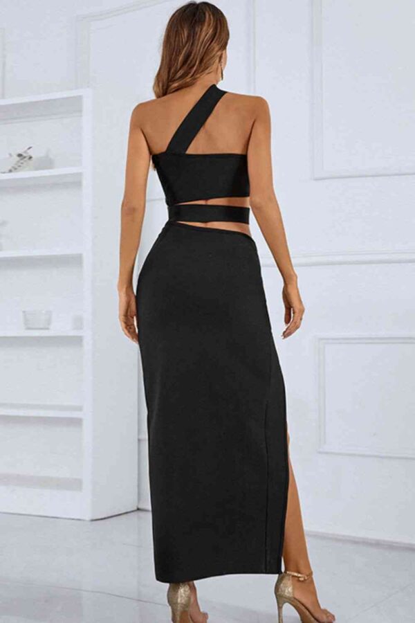 One-Shoulder Cutout Front Split Maxi Dress - Image 2